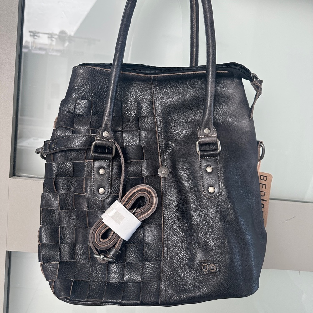 BED|STU Black Woven Leather RACHEL Shoulder Bag NWT